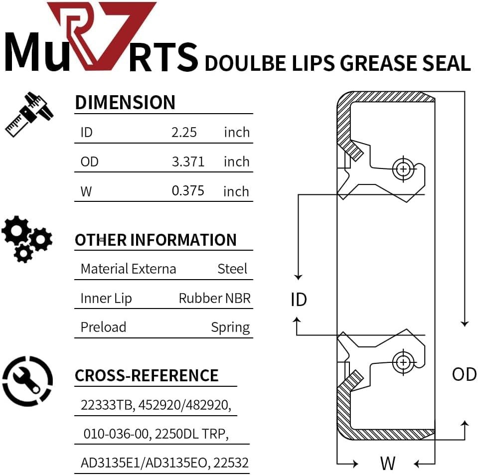 4pcs Trailer Axle Hub Wheel Grease Seals ID 2.25″ x OD 3.371″ Double Lip