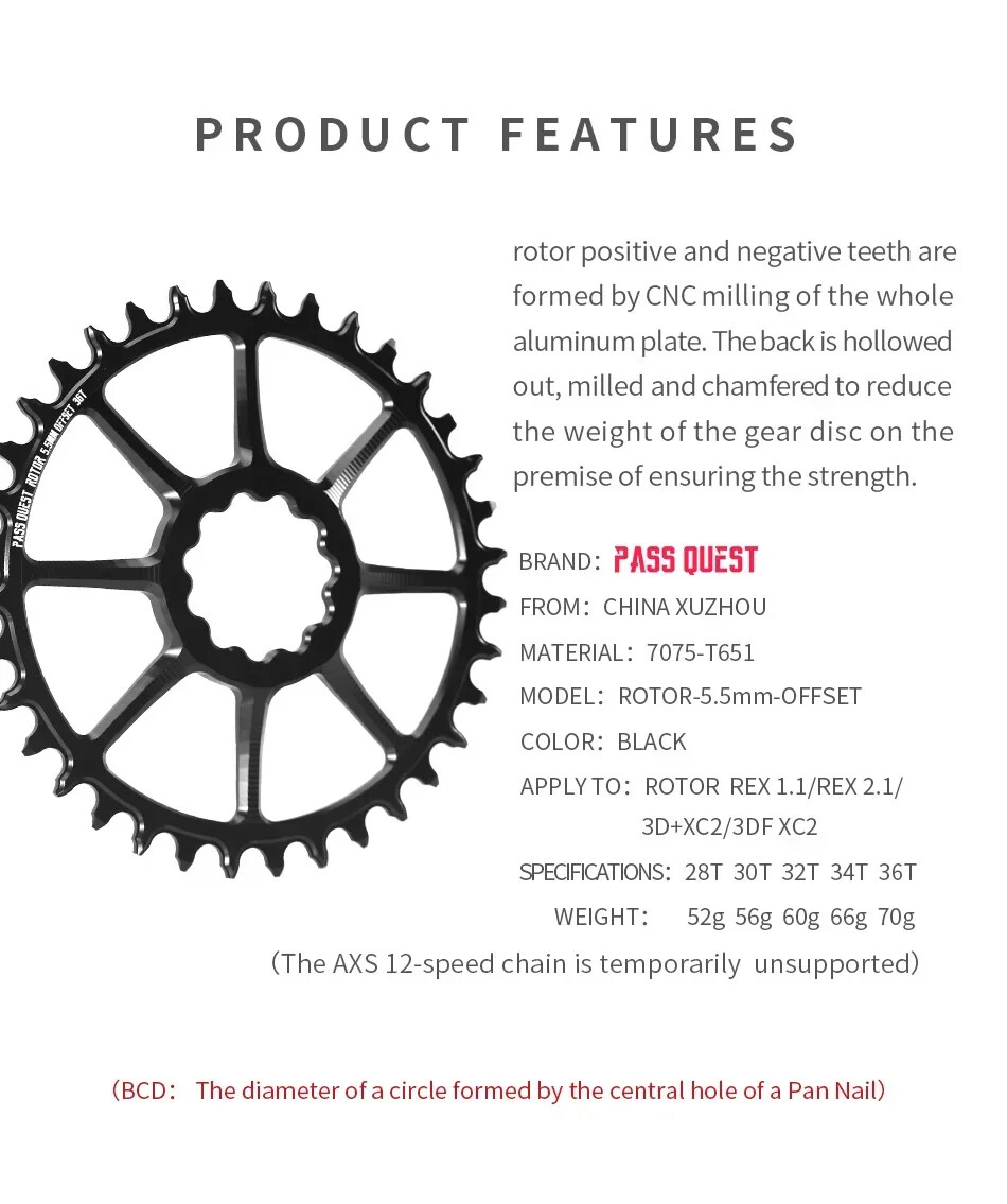 5.5mm Offset Round Bicycle Sprocket 28T-36T Road Bike Crankset Wide Chainrings