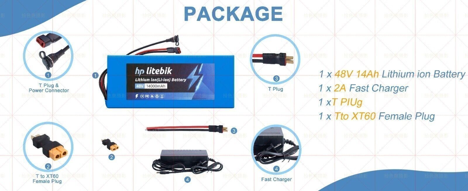 48V 14Ah Lithium Battery For 500W 750W 1000W 1500W EBike Electric Bike Bicycle