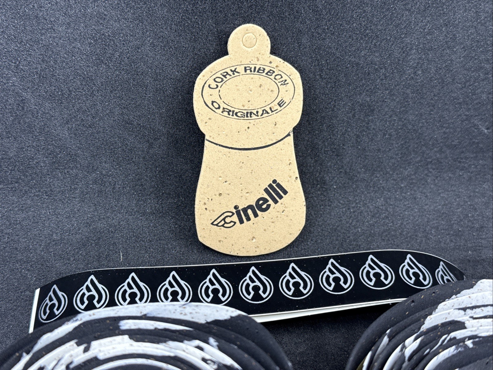 NOS VINTAGE Cinelli CORK White & Black MacroSplash Handlebar Tape Chrome Plugs