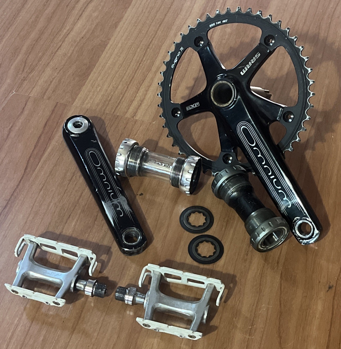 Sram Omnium Crankset Sugino 75 Ring 170mm Stainless 2 BB & All City Pedals 🔥