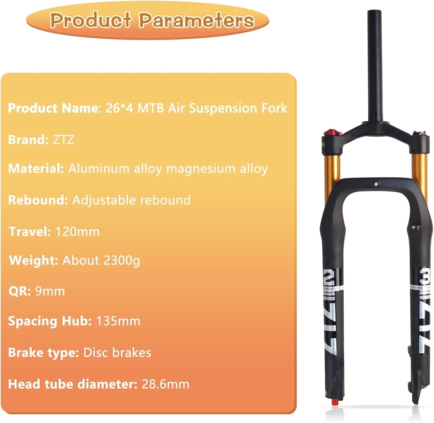 ZTZ 26″ Fat Tire MTB Air Suspension Fork, for Snow Beach XC Mountain Bike – HOT