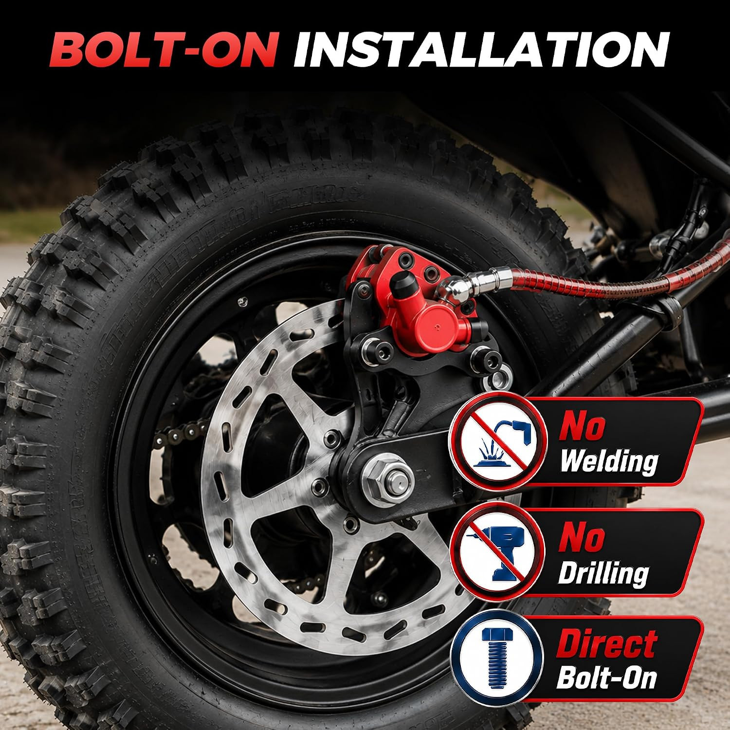 Basalt Auto Hydraulic Rear Brake Kit for Mini Bike, 180Mm Disc Rotor and Caliper