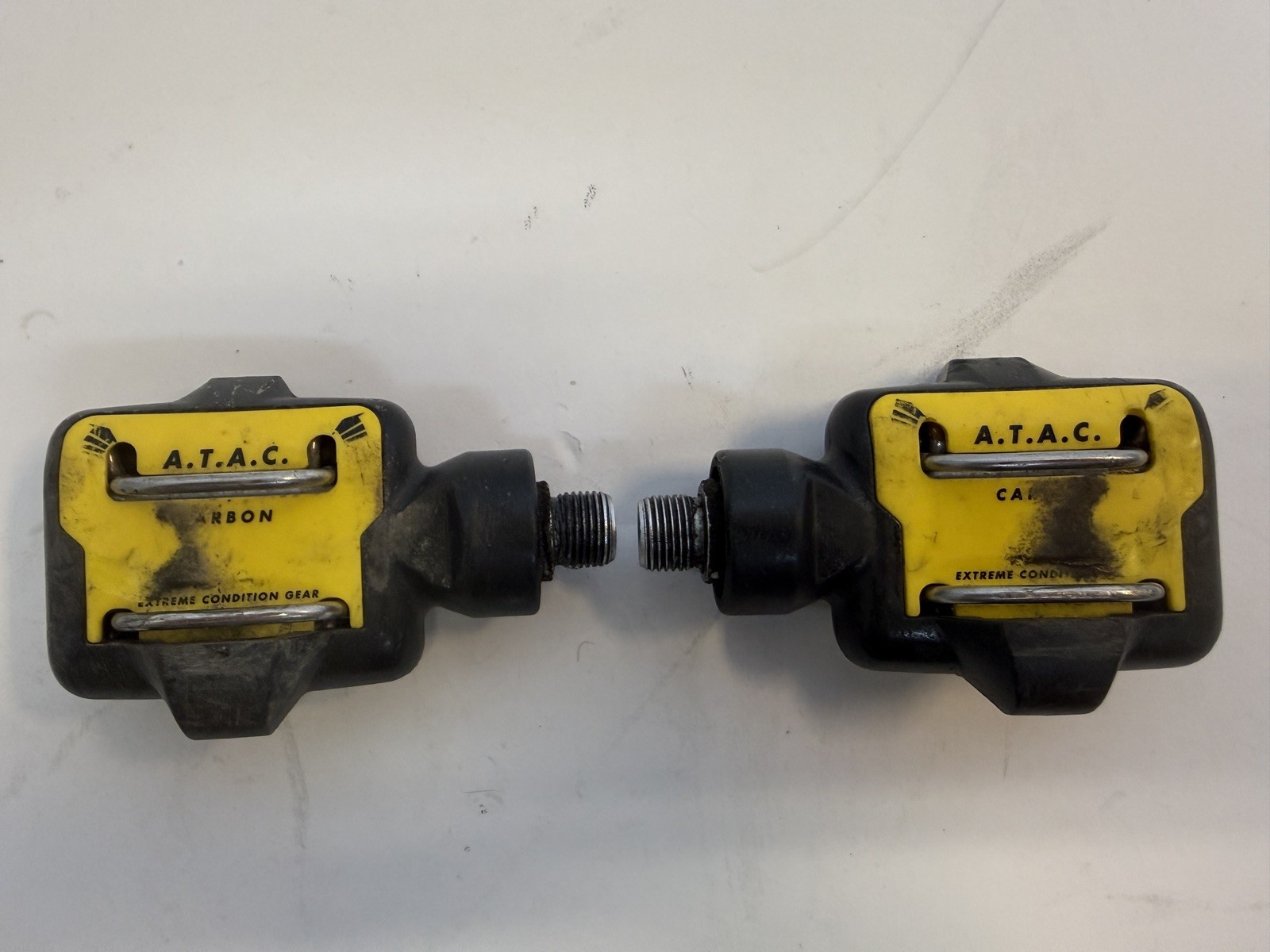 Vintage Time ATAC Clipless Pedals Yellow 9/16 In MTB Mountain Bike 90s ATB