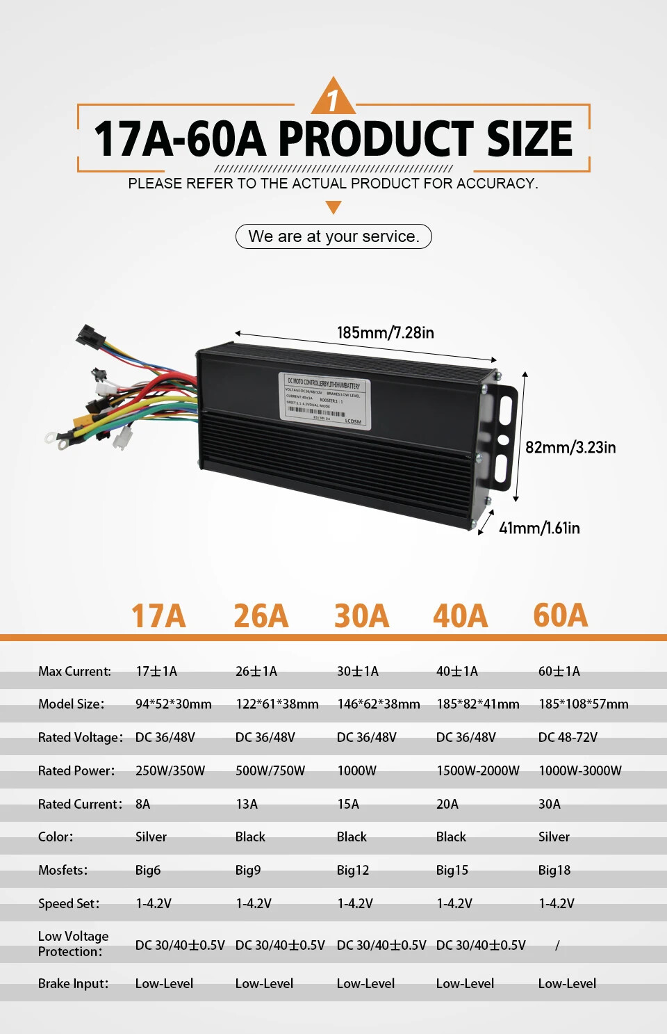 E-Bike Three-Mode Sine Wave Controller SM/WP Plug 36V 48V 17A 26A 30A 40A 60A