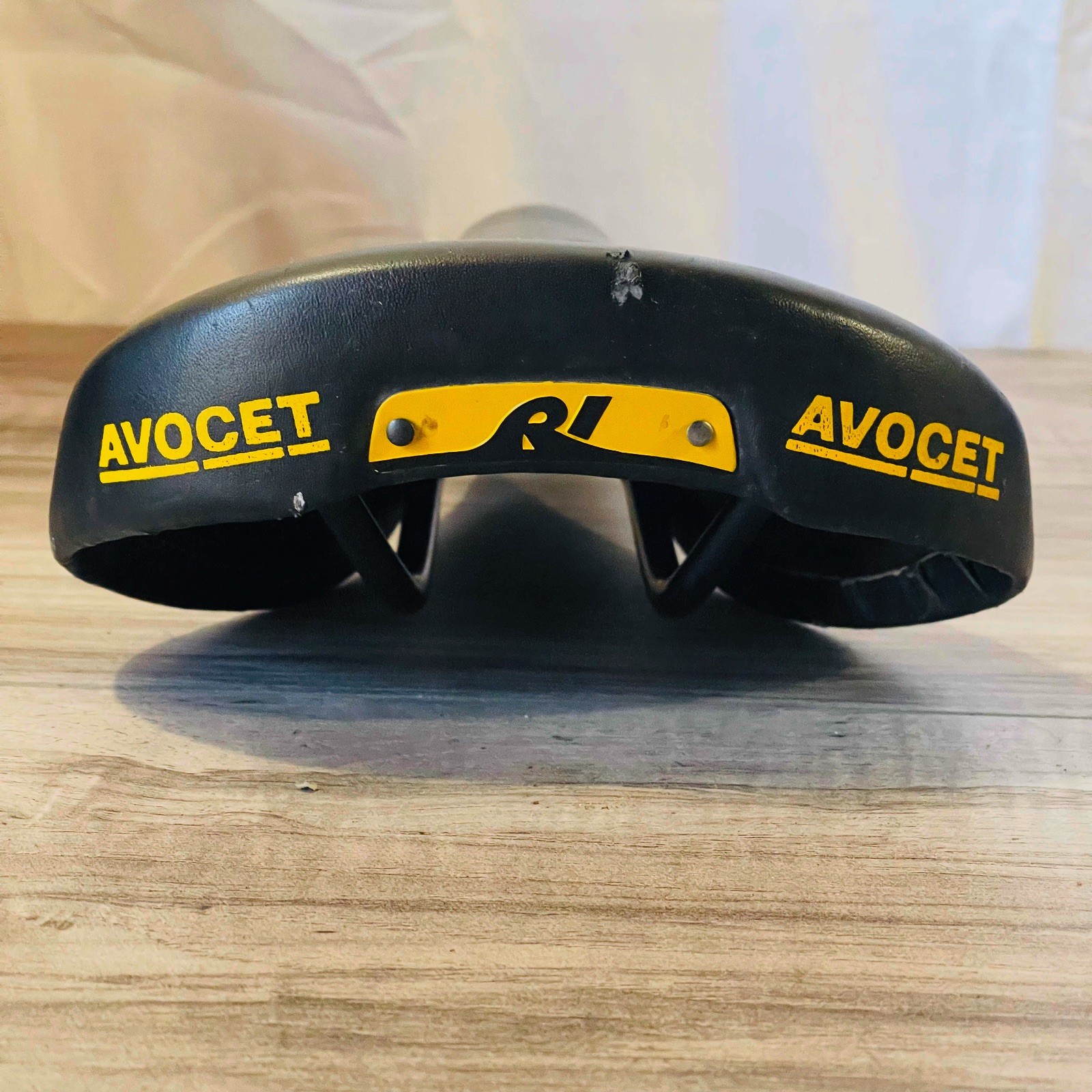 Vintage 1991 Avocet Racing I 1 Saddle Leather Black with Yellow