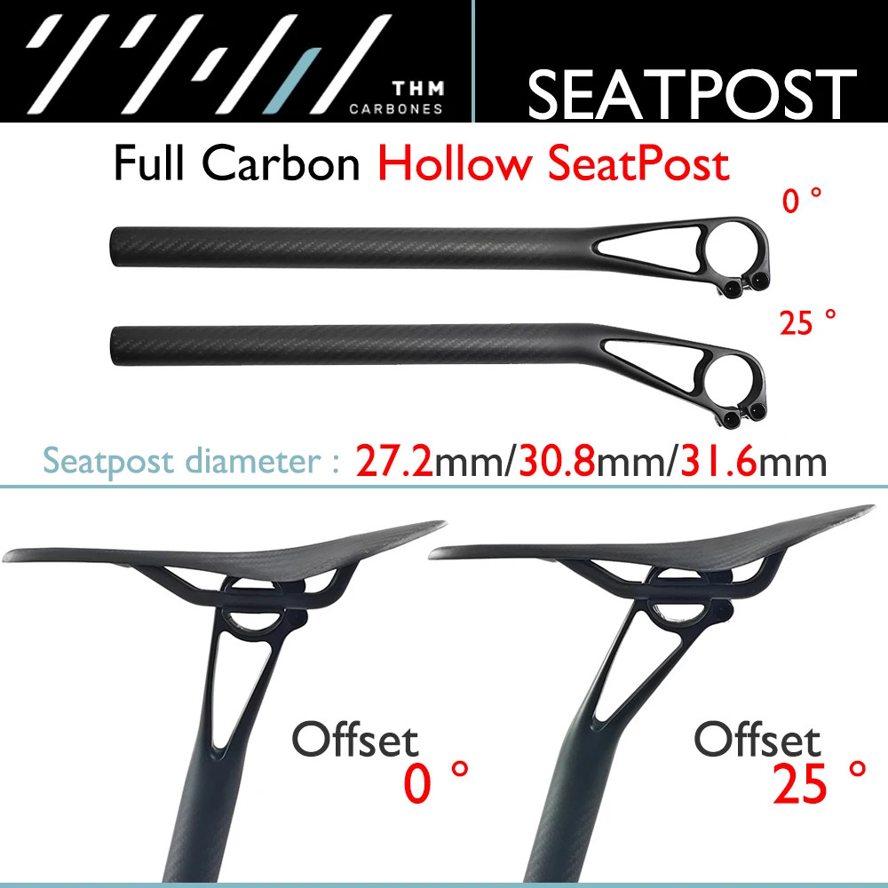 -0°/25° Fully Carbon Hollow Seat Tube Road Gravel Off-road MTB Bicycle Seatposts