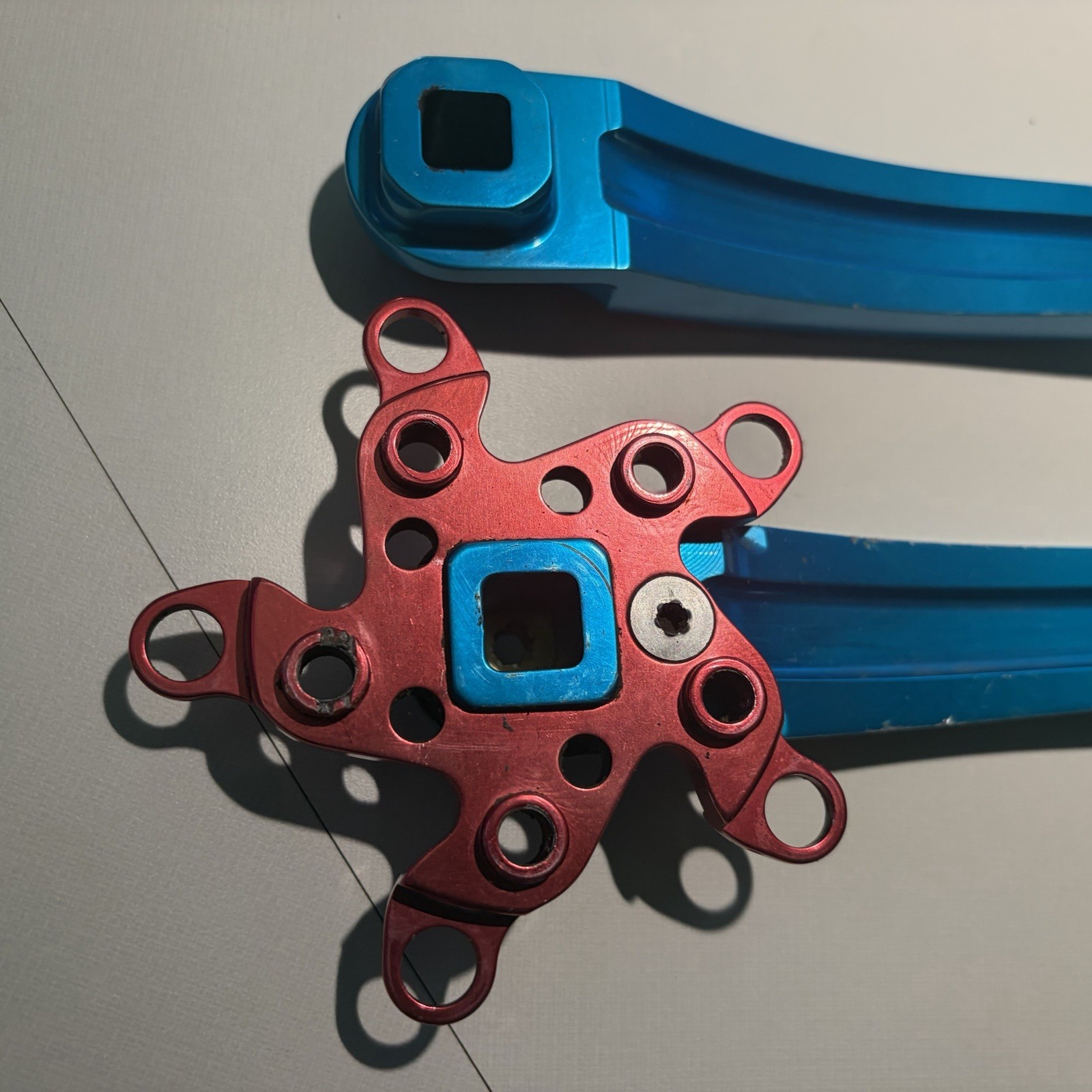 Kooka Crankset Blue Arms Red Spider 94/58 BCD Vintage MTB USA Anodized