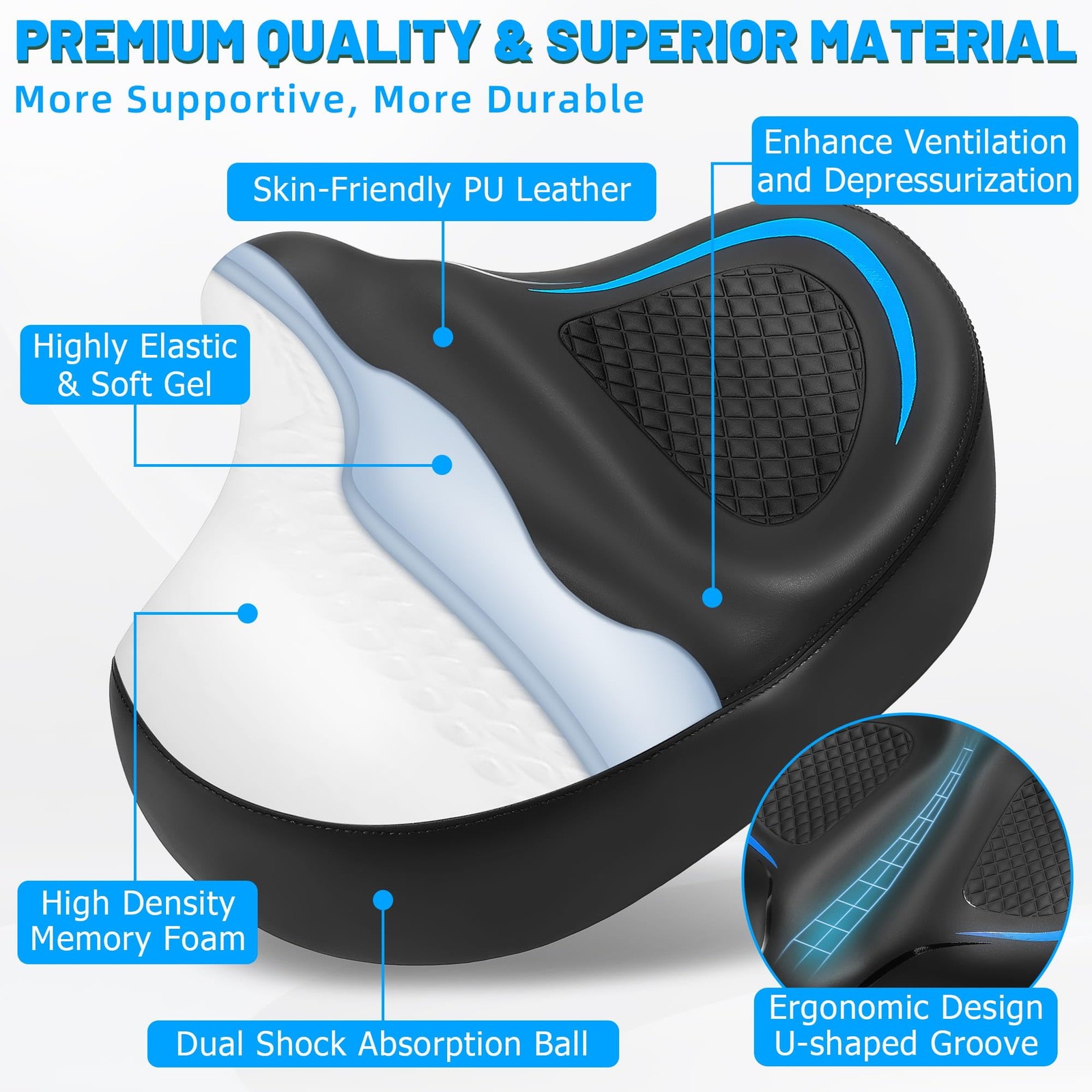 CDYWD Oversized Bike Seat for Men & Women Comfort Wide, Soft Padded Bicycle S…