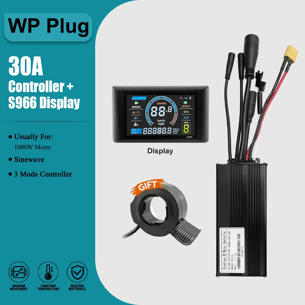 Three-Mode Sine Wave Controller 17A-60A SM/WP Plug with 36V 48V S966 Display