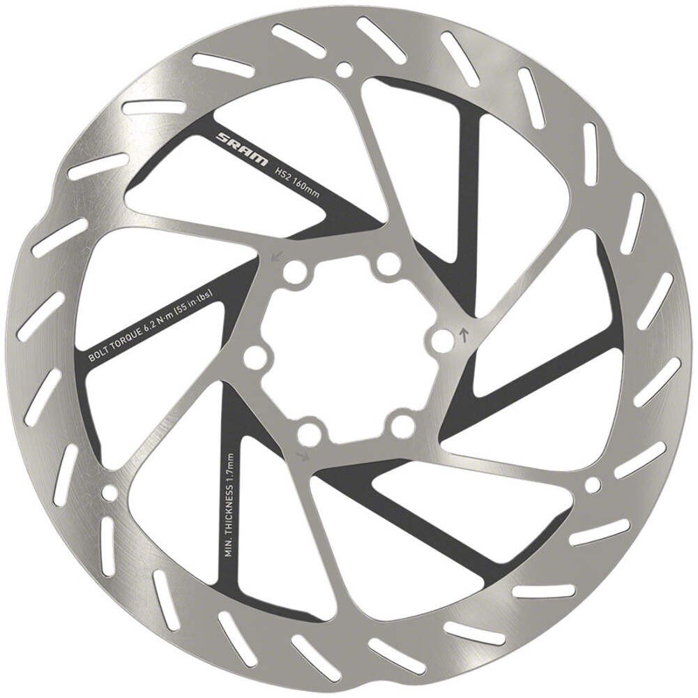 SRAM HS2 Disc Brake Rotor – 160mm 6-Bolt Rounded Silver/Black