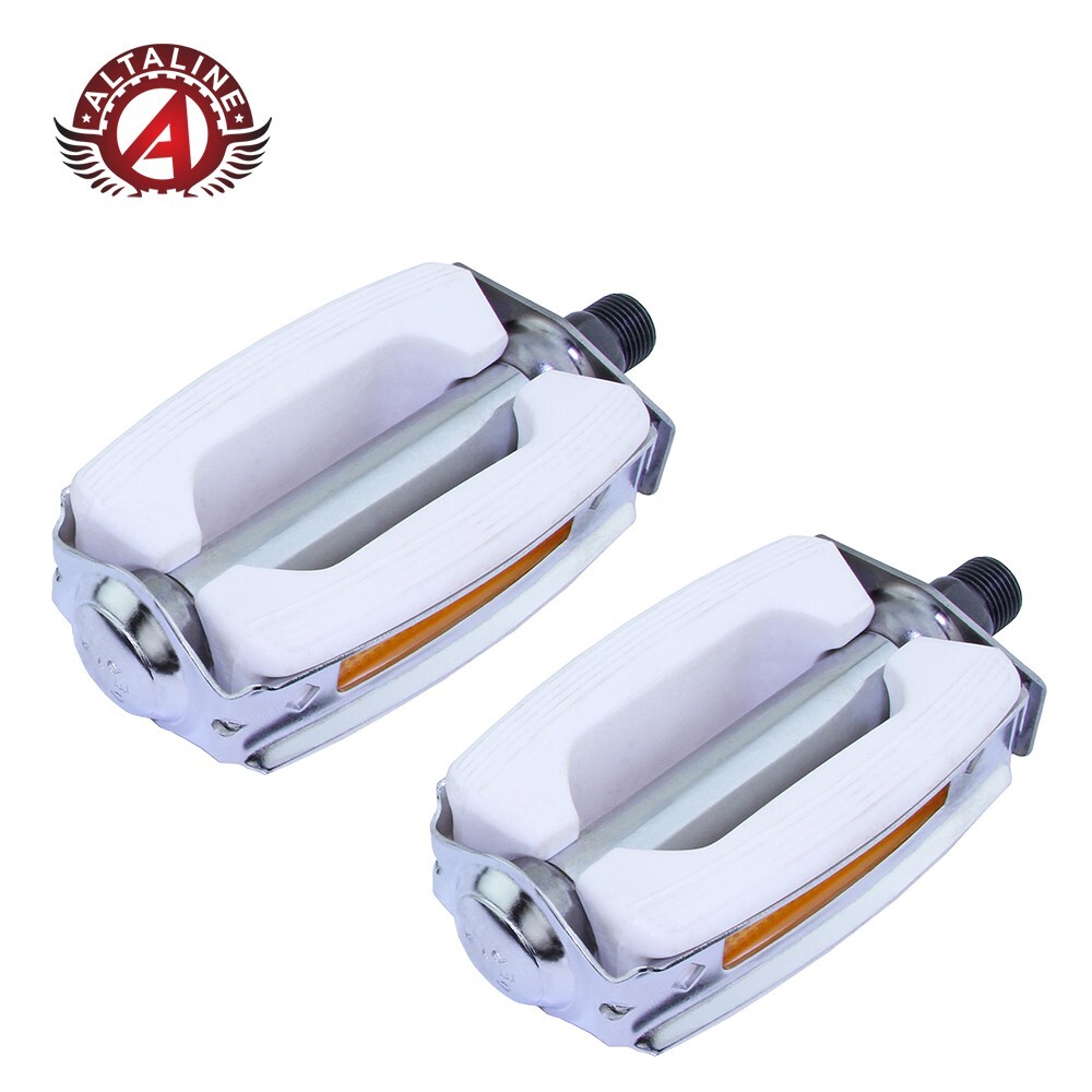 ALTA BICYCLE KRATE RUBBER PEDALS COMPATIBLE WITH 9/16 CRANK WHITE/CHROME