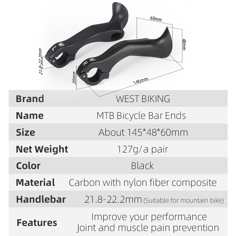 MTB Bike Handlebar Bar Ends Ergonomic Extended Bicycle Bar Ends Black a Pair