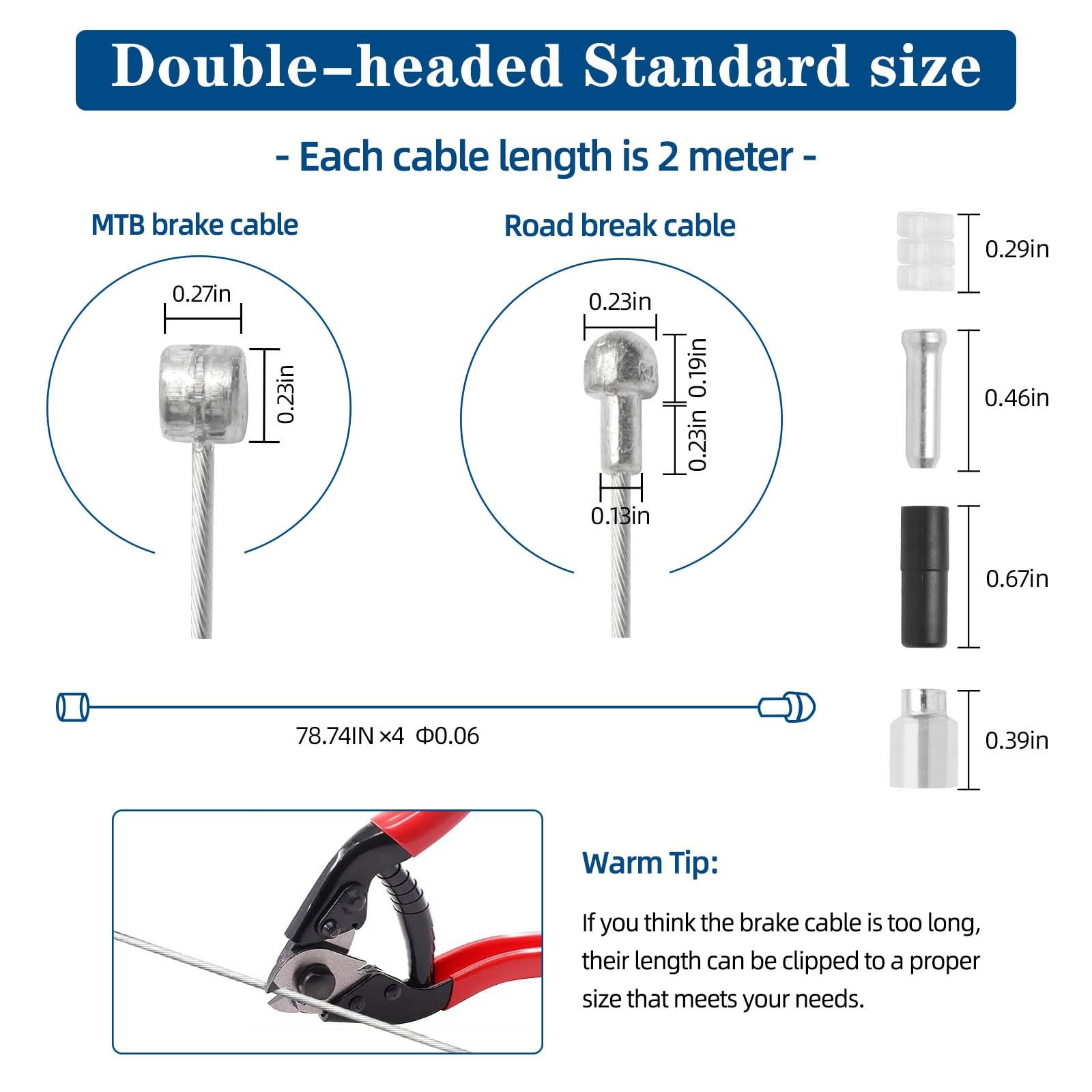 4 Universal Bike Brake Cables Stainless Steel 1.5mm 2M For MTB Road Bikes