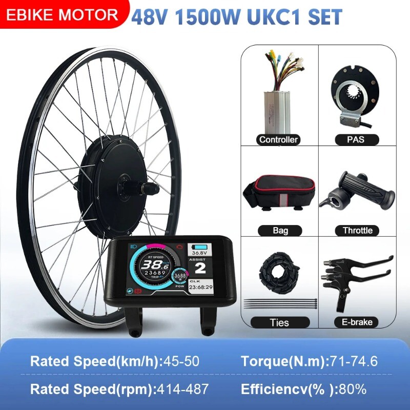 48V 1500W MTB EBike Conversion Kit Rear Cassette Hub Motor Wheel Dropout 142mm