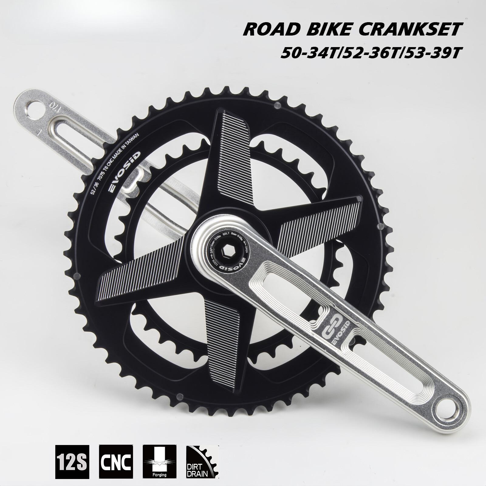 Road Bike Hollow Tech Crankset 52-36T 165mm Crank with Bracket Double Chainring