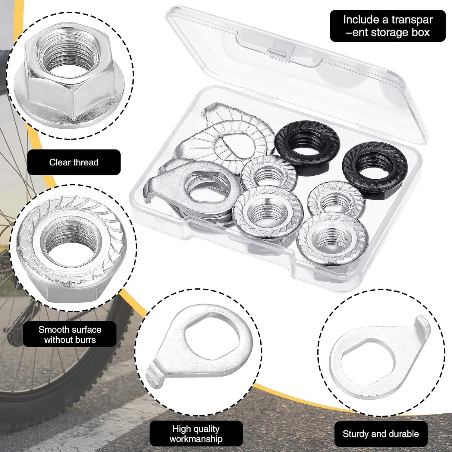 Complete Bike Hub Parts Set – 12 Pcs Axle Nuts & Safety Washers for Safe Riding