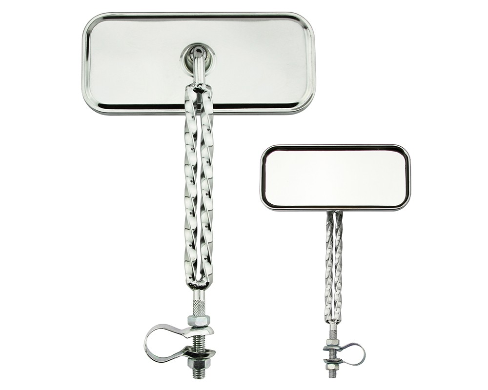 Bike Two Rectangle Double Square Twisted Mirror All Chrome.
