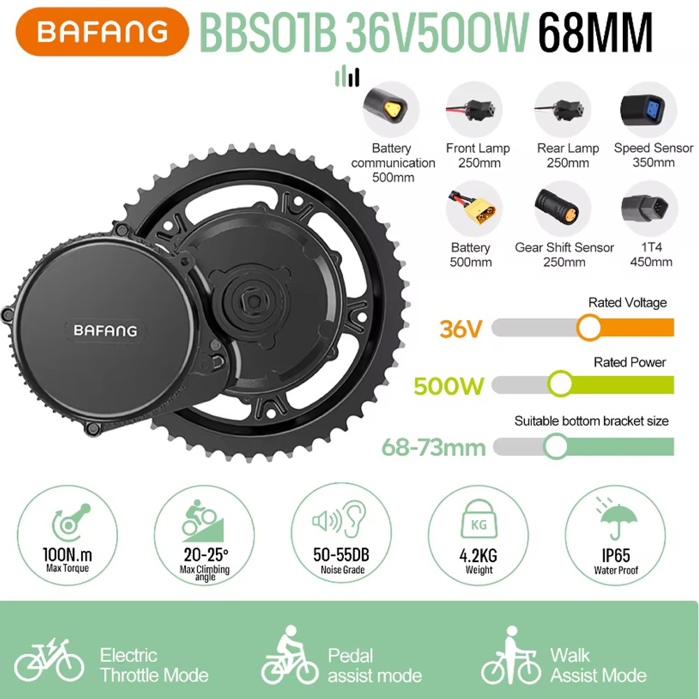 36V500W Bafang Mid Drive Motor Kit 68-73mm BBS02B DIY E-BIike Conversion Kits US