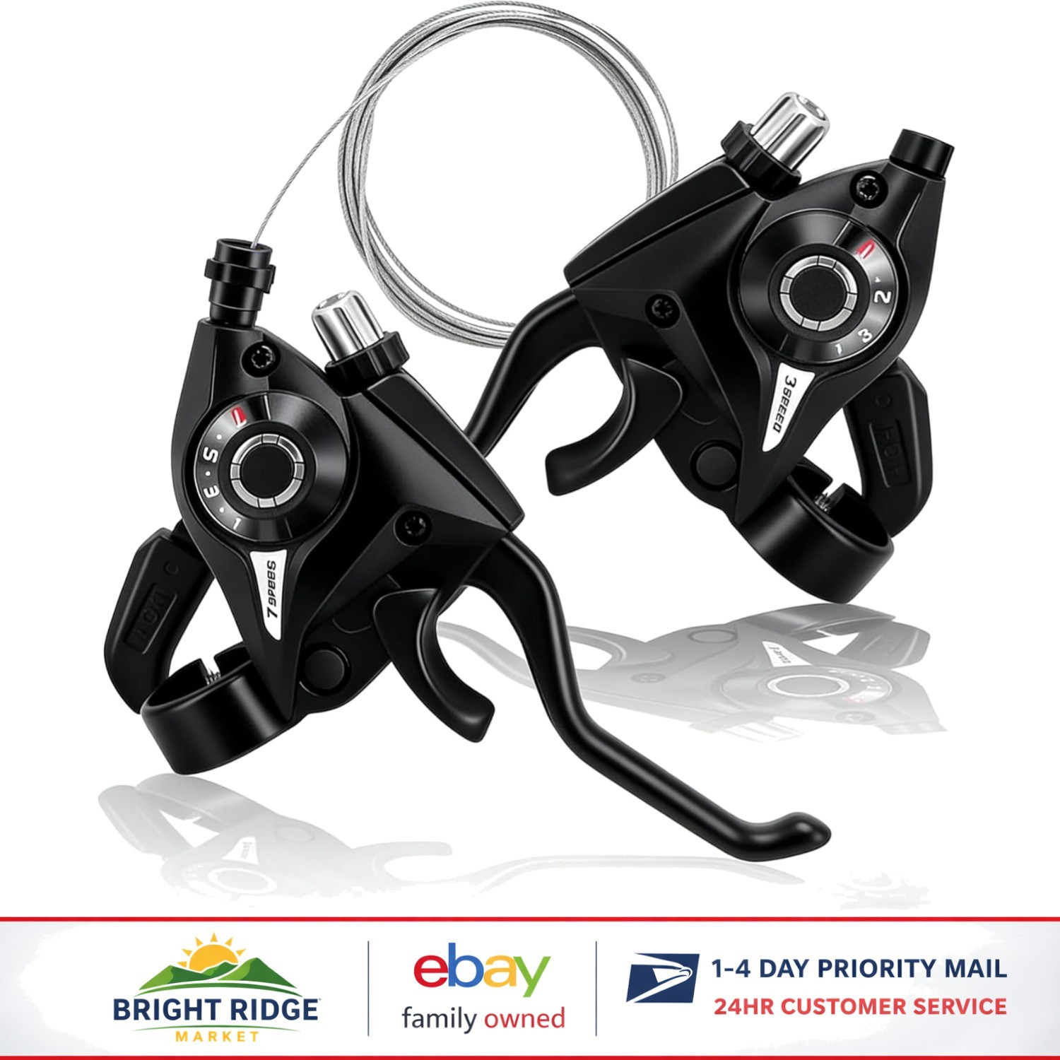Universal Bicycle Gear Shifter with Ambidextrous Design and Installation Kit