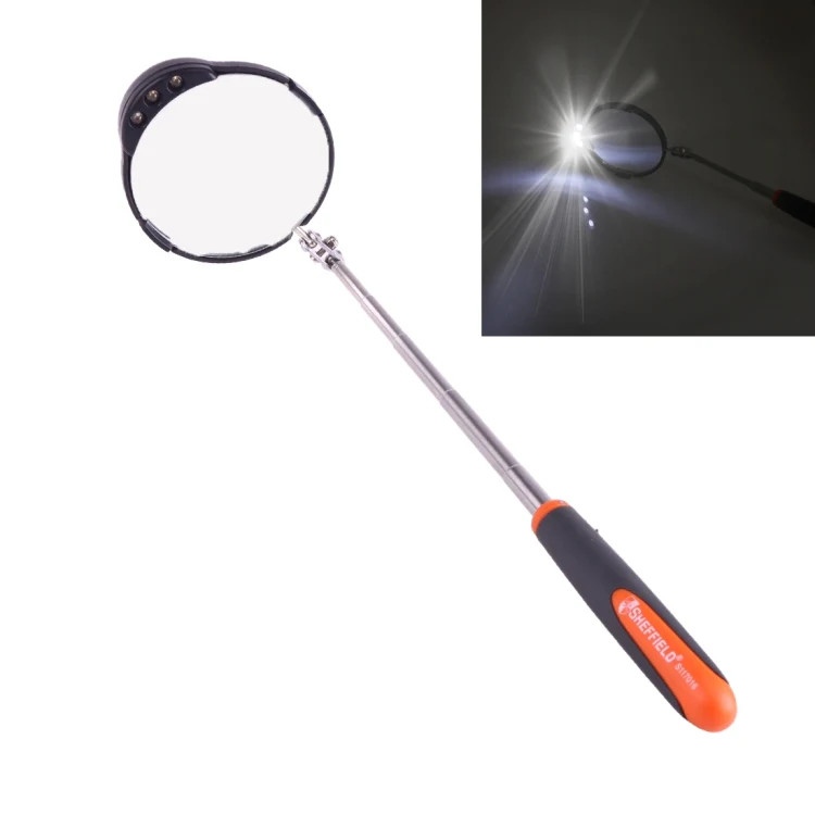Retractable Vehicle Car Chassis Inspection Mirror with 3 PCS 5mm LED Lights, Mir