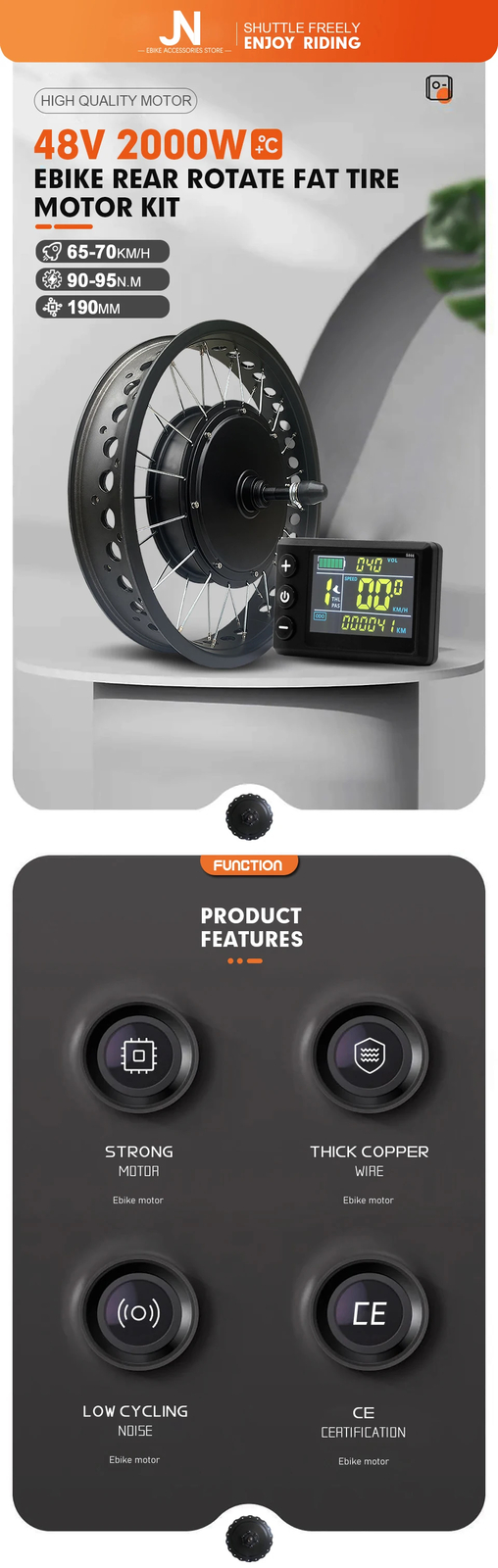 48V 2000W 20 24 26inch Snow Fat Electric Bike Brushless Rear Rotate Hub Motor