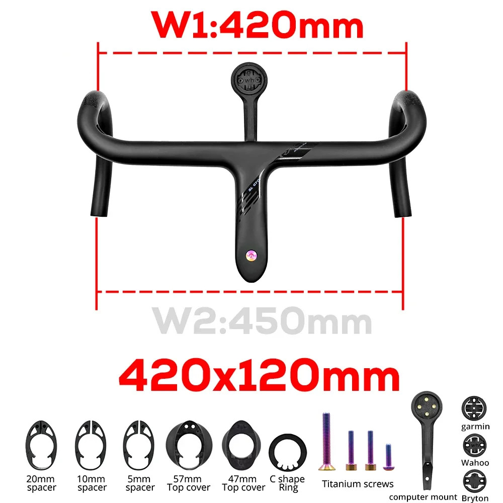 Full Carbon Integrated Road Bike Drop Bar -10 Degree Internal Cable 360mm-440mm