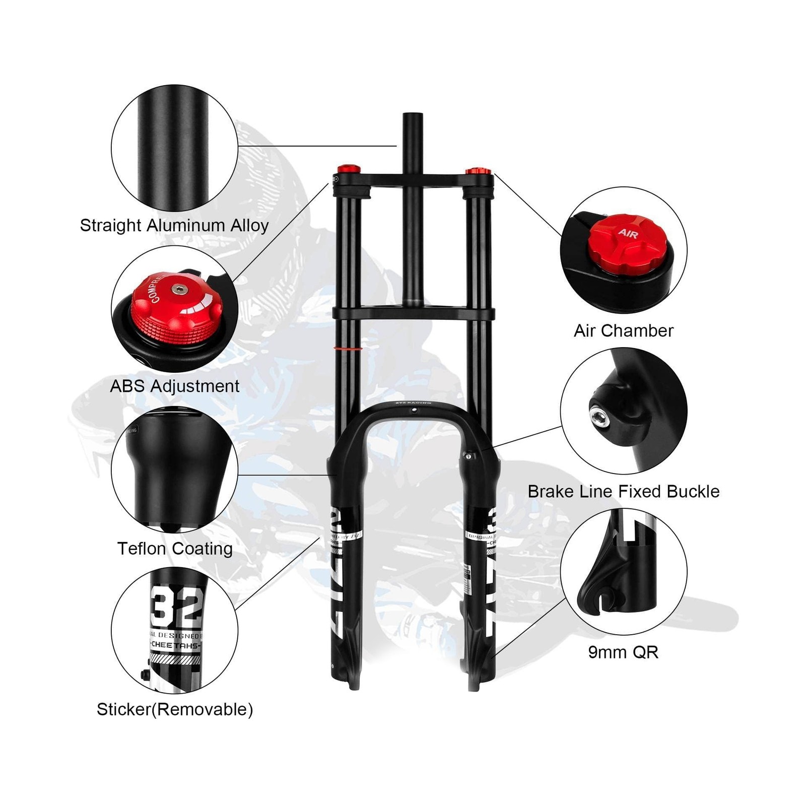 ZTZ 20/26 inch 4.0 Fat Tire Bike Air Suspension Fork – 180mm Travel, 135mm Hu…