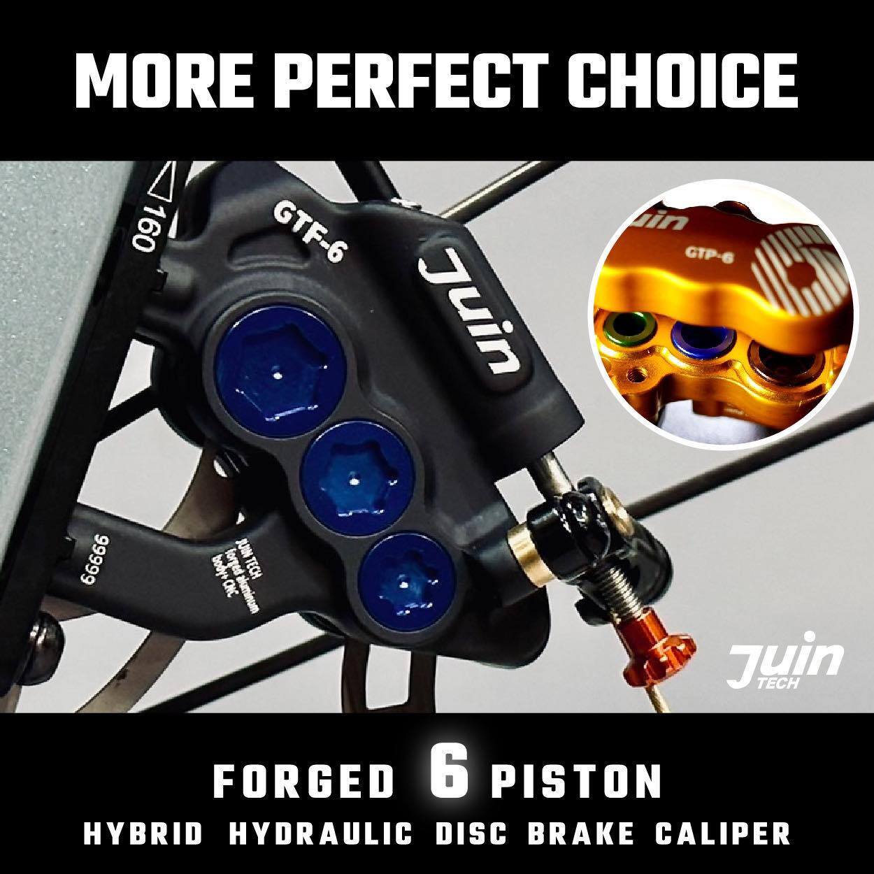 Juin Tech GTF6 Cyclocross Bike 6-Piston Hydraulic Brake Caliper Set Gold