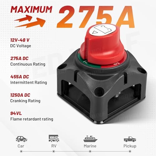 On-Off Battery Switch DC 12V-48V 275A, Heavy Duty Marine Power On-Off Switch