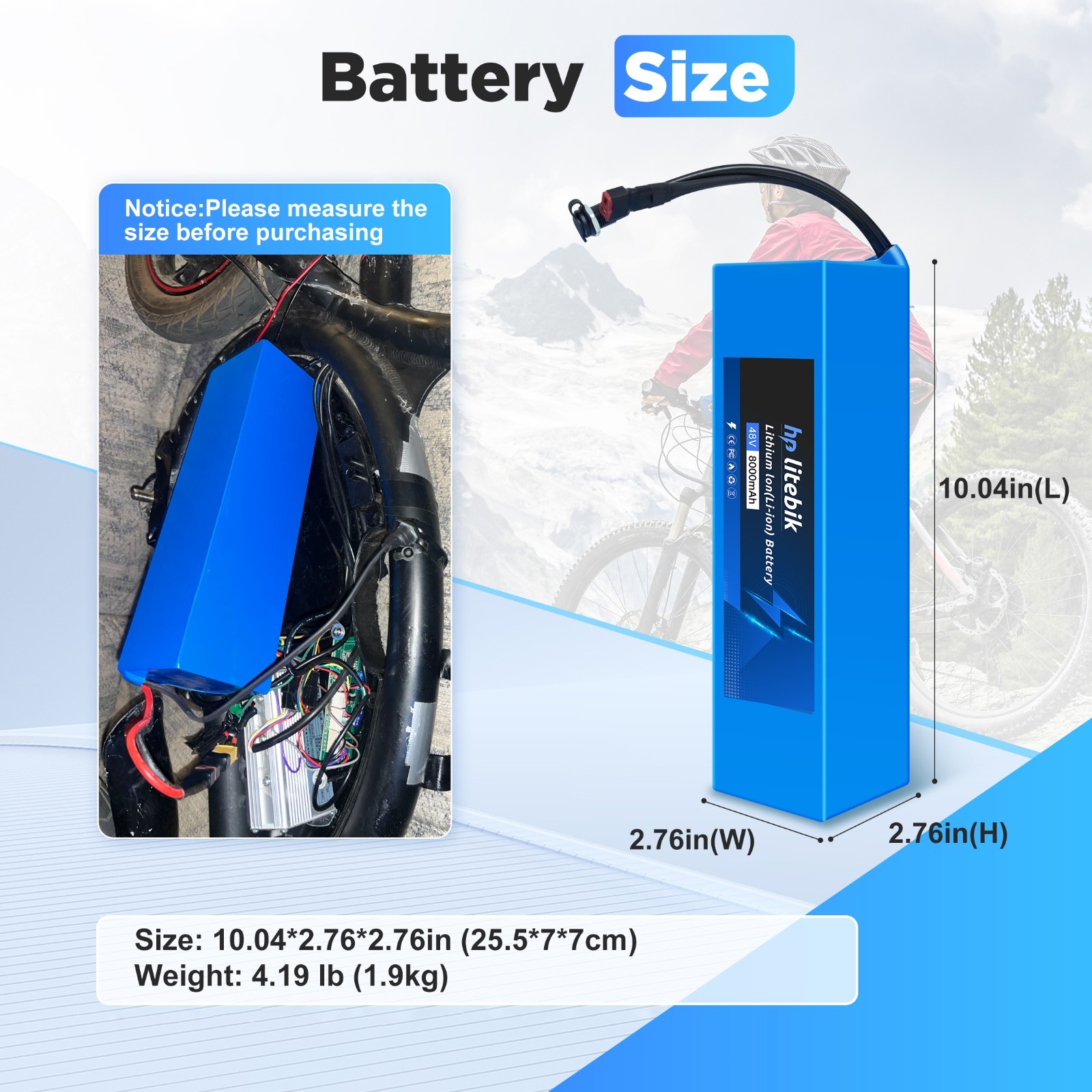 48V Ebike Battery 48V 8AH Electric Bicycle Battery for Ebike 100W-750W Motors