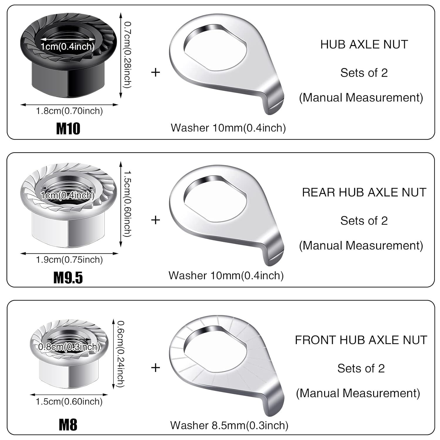 Complete Bike Hub Parts Set – 12 Pcs Axle Nuts & Safety Washers for Safe Riding