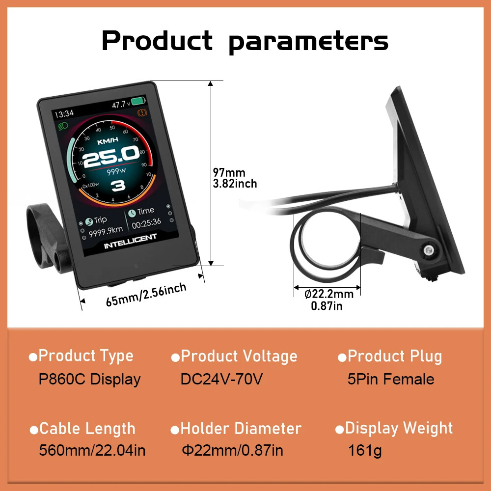 P860C Colorful Display Electric Bike Conversion Kit with USB UART 5PIN 24V-70V