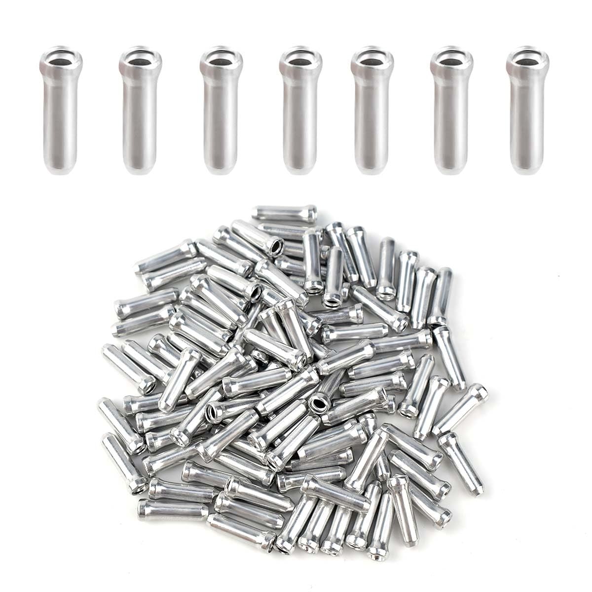 100 Pcs Bike Brake Cable End Caps Crimps Small, silver