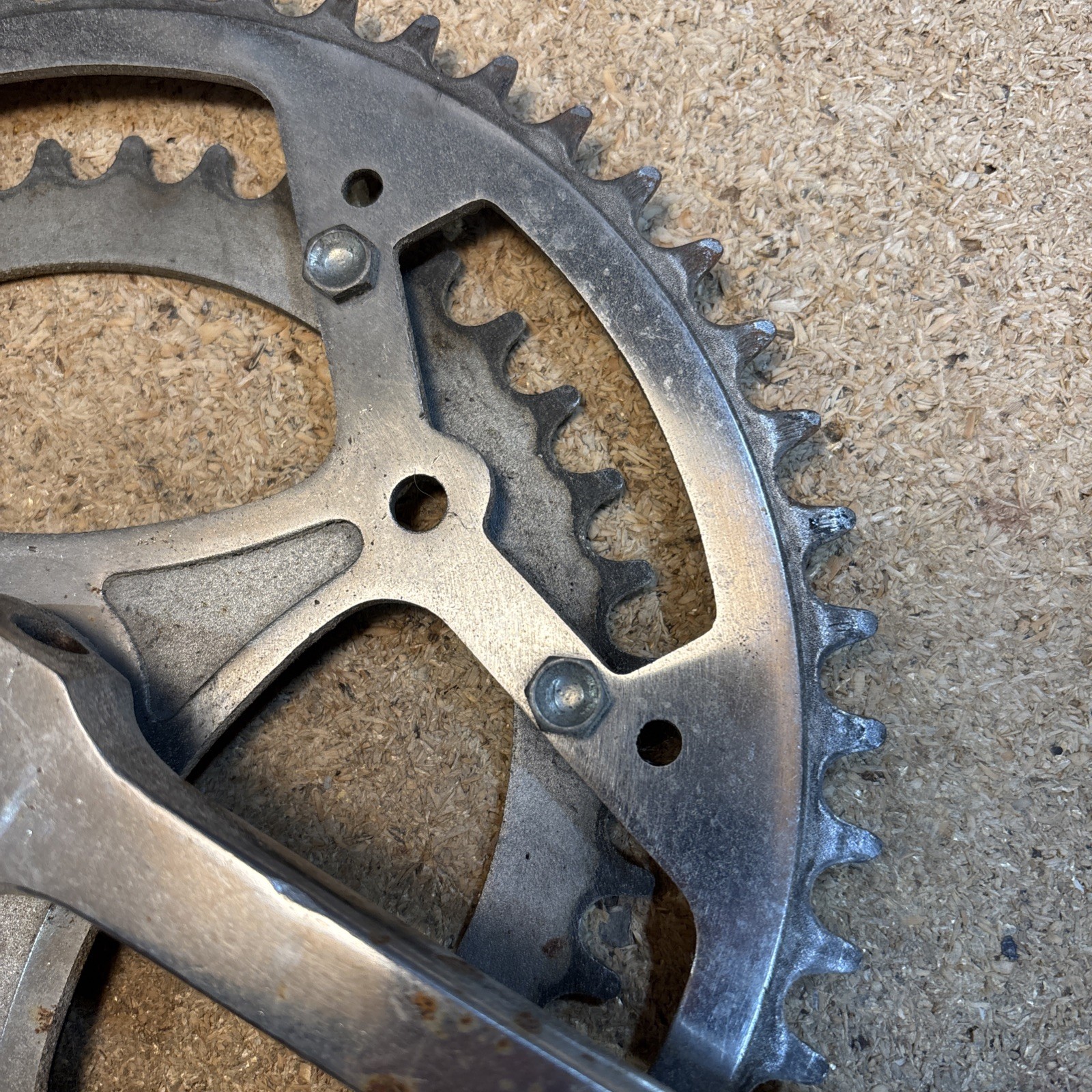 Vintage Unbranded Crankset Steel 52/40 Cottered 170mm 3-arm