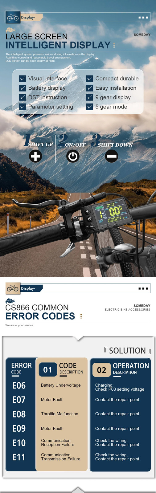 22A E-bike 3 Mode Sinewaves Controller Brushless with Display 36V/48V/52V/60V