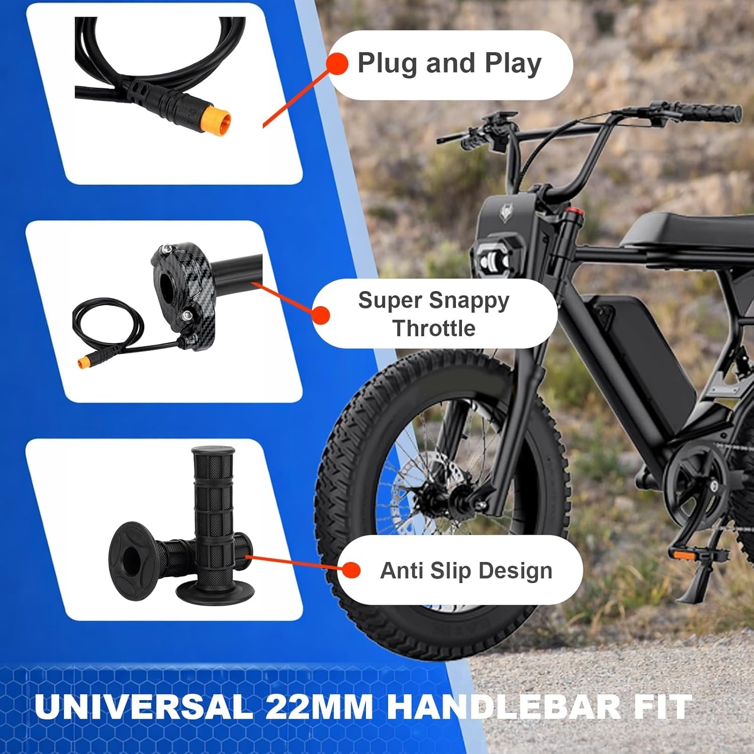 Ebike Full Twist Throttle for Macfox, 3 Pin Surron Style Throttle Grip Kit 12V-7