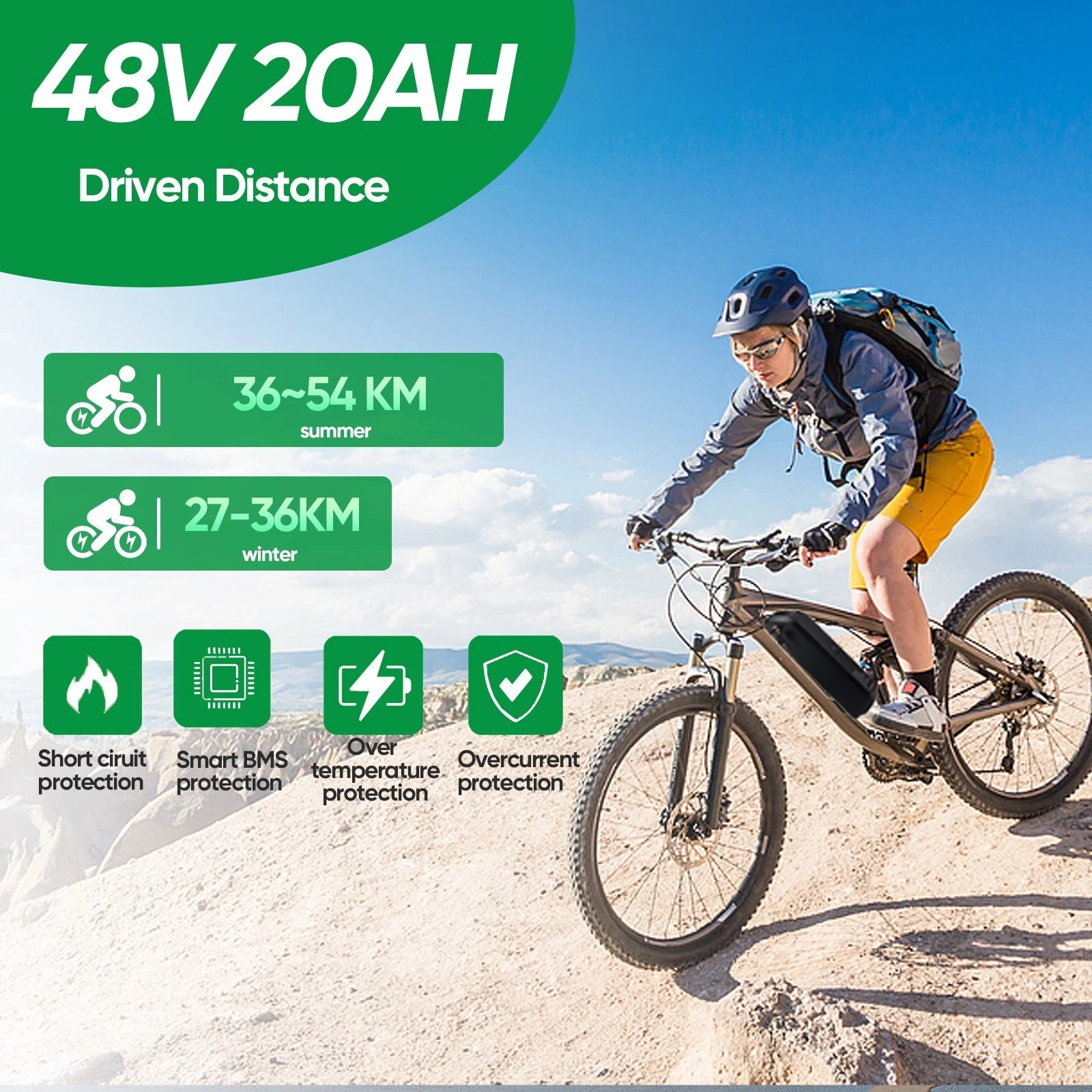5 PIN 36V/48V/52V bicycle lithium battery 10Ah/15Ah/20Ah for ≤2000W bike Motors