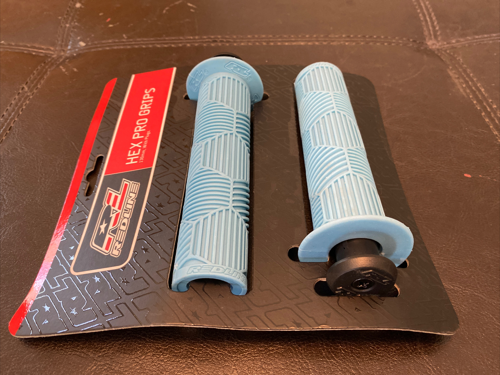 Redline Hex Pro 130mm BMX Grips with Plugs, Light Blue