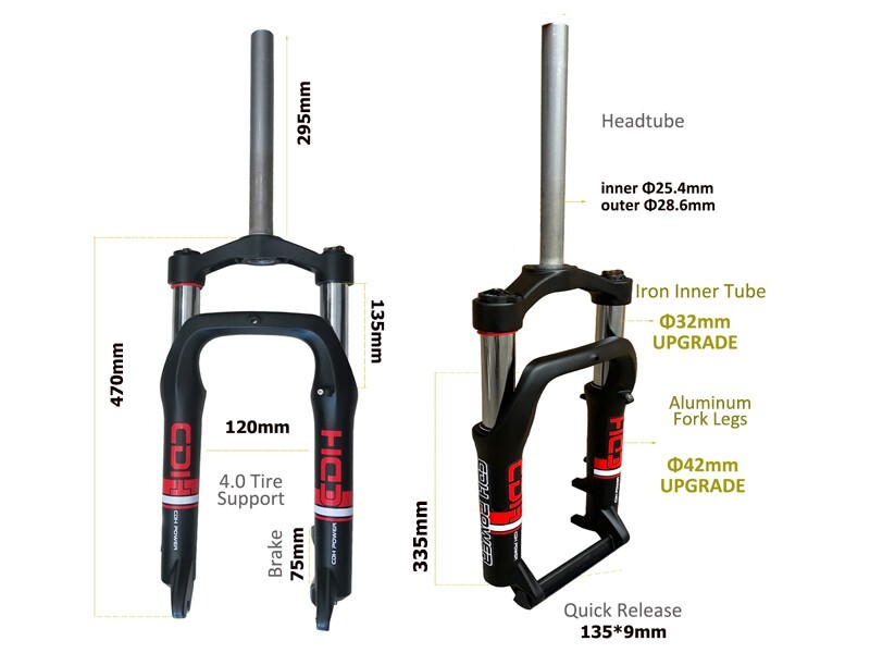20*4″ Fat tire Fork Single Shoulder Suspension Bike Fork&44-55mm Tapered Headset
