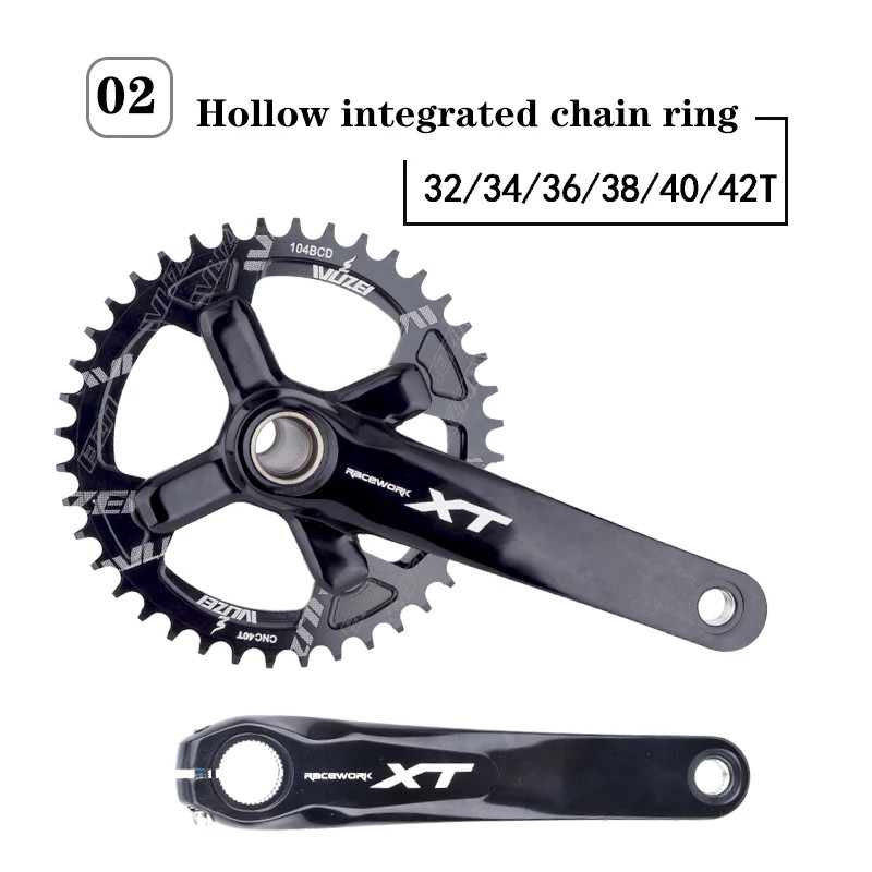 104 BCD MTB Bicycle Integrated Crank Crankset 2 Crowns Mountain Bike 32-42T