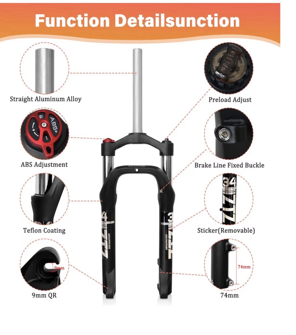 ZTZ 20/26 * 4.0 inch Fat Tire Oil Spring Suspension Fork, 135mm Spacing Hub