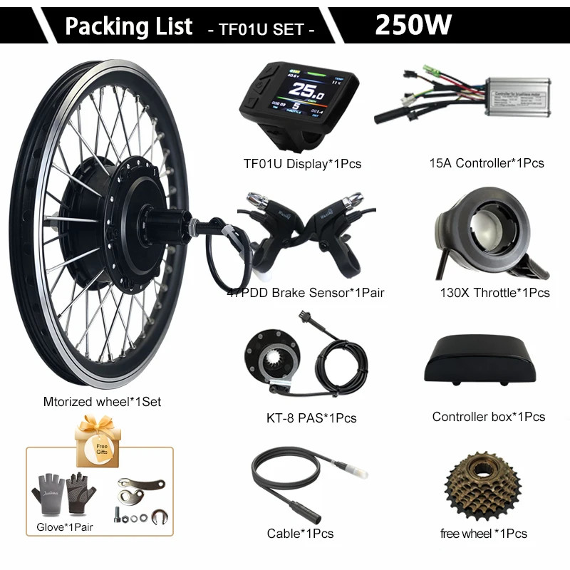 Electric Bicycle Conversion Kit 36V 48V 250W Rear Cassette for E-Bike Hub Motor