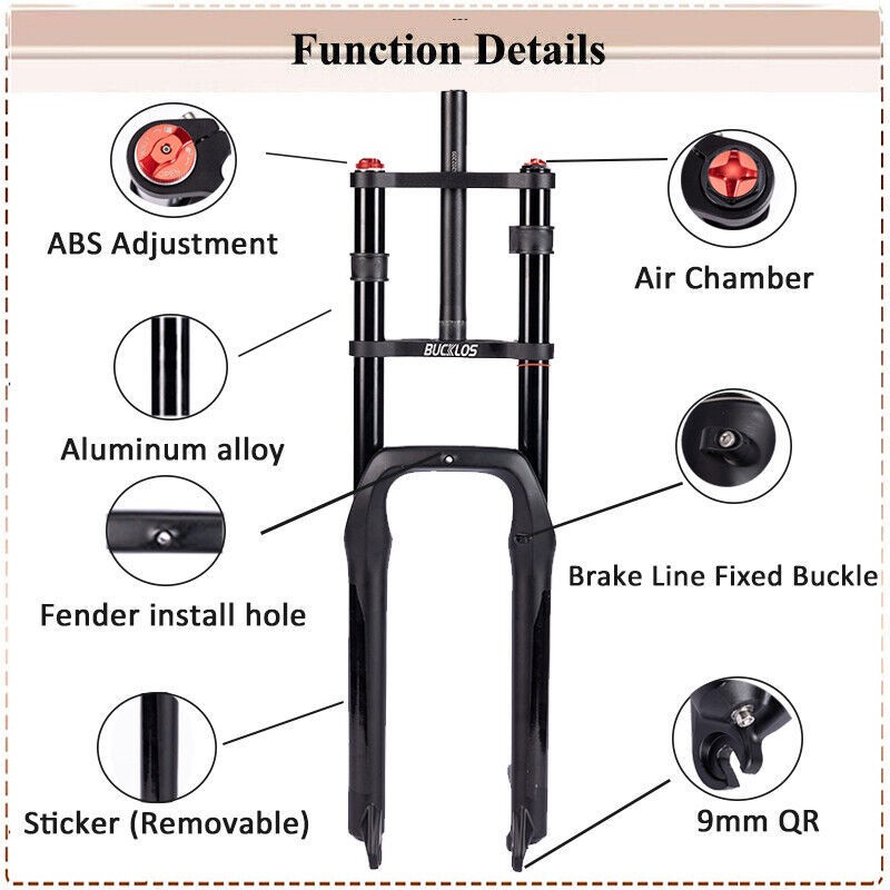 MTB Beach E-Bike Air Suspension Fork 26 inch QR 4.0″ Fat Tire Fork 180mm Travel