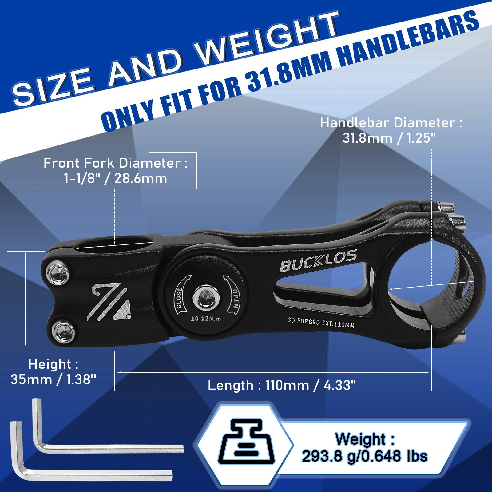 BUCKLOS MTB Bike Stem Adjustable 60°/80° 25.4/31.8mm Handlebar 1-1/8″ MTB Stem