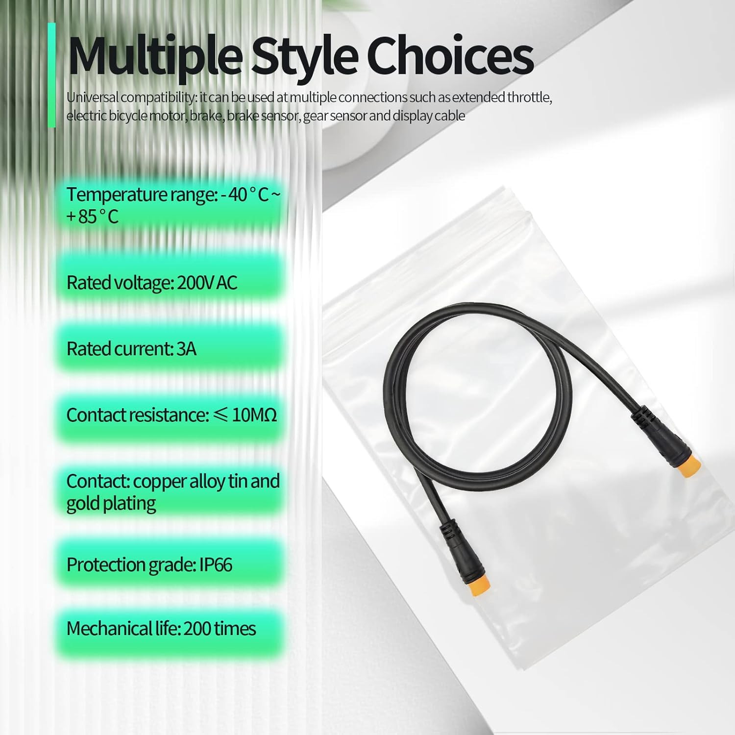 Ebike Extension Cable 2/3/4/5/6 Pin Waterproof Plug Female to Male for Electric