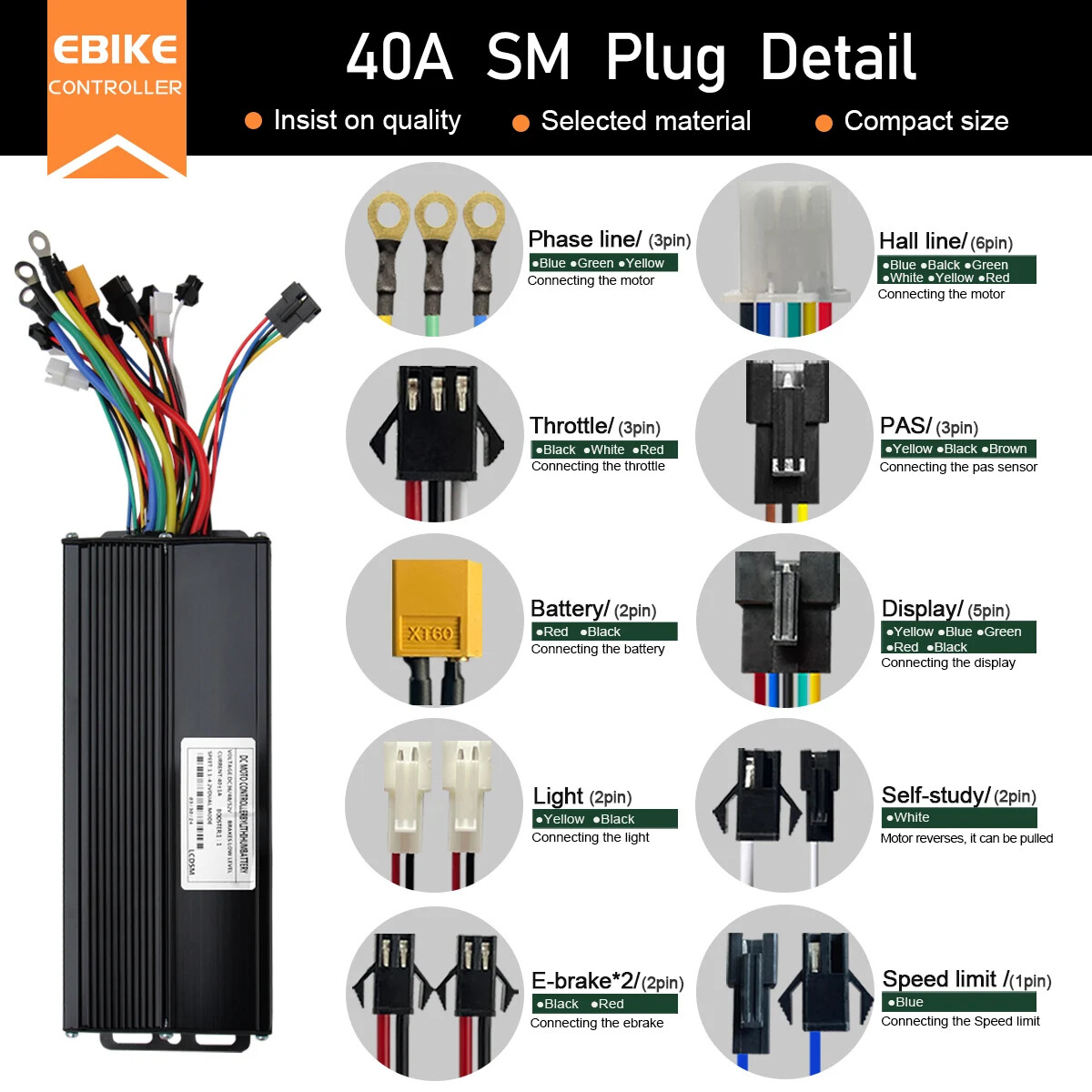 E-bicycle Sine Wave 3 Mode Controller 17A 26A 30A 40A 4V/36V/48V/52V Controller