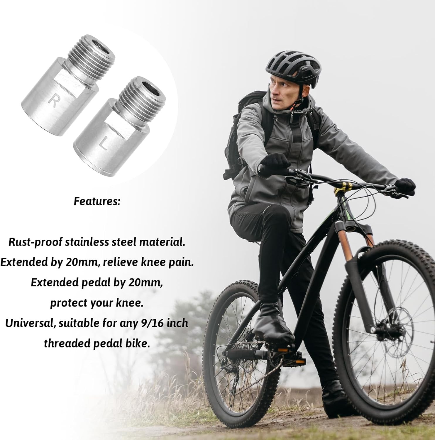Bike Pedal Extenders 1 Pair Steel 9/16″ Spindle Adapter Extend 20mm 0.79in