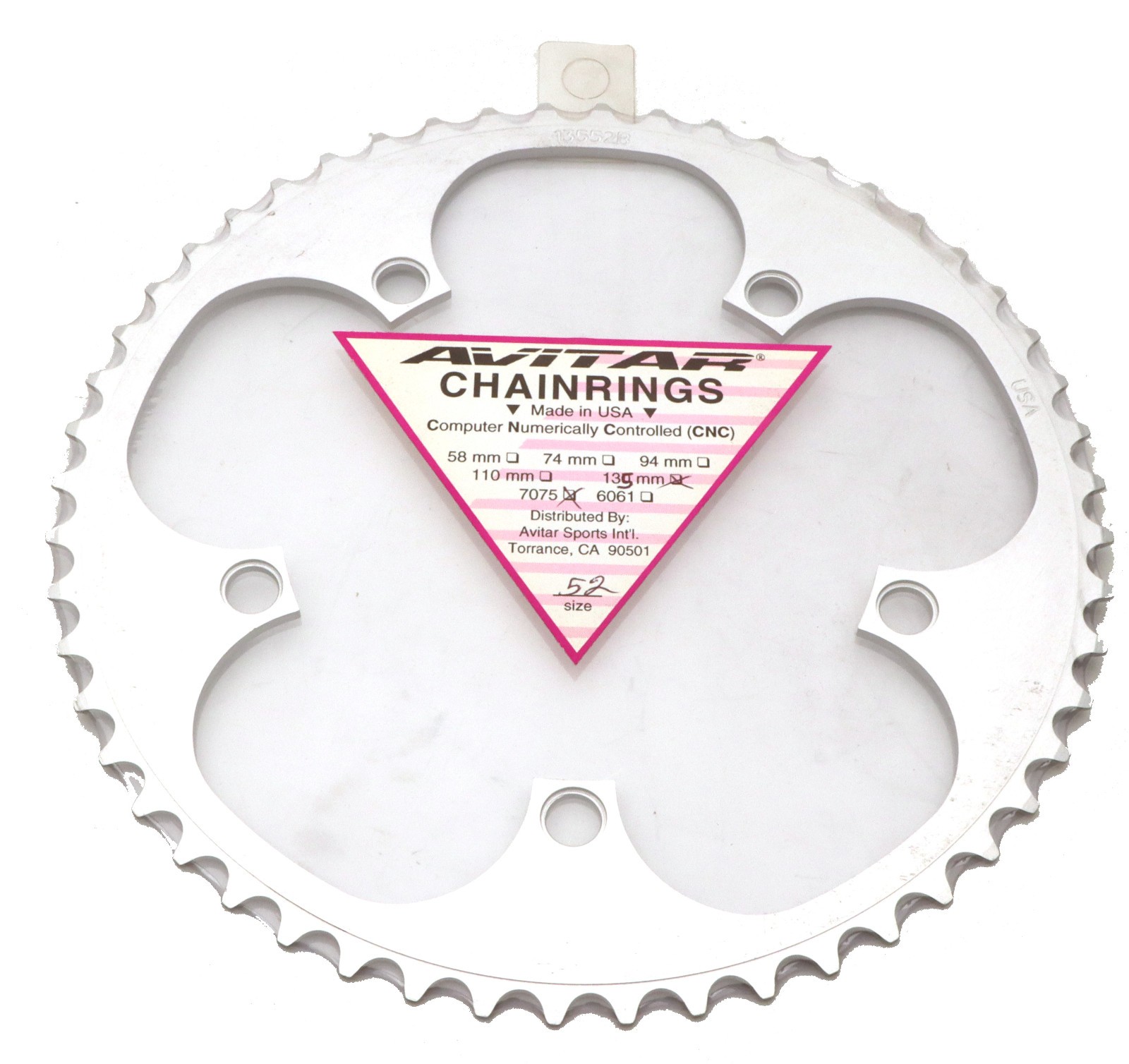 Vuelta Avitar 52T 135 BCD 9/8 SPD 7075 Aluminum Silver 5 Bolt NOS Made in USA