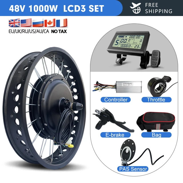 Snow Electric Bicycle Conversion Kit Front Hub Motor 48V 1000W 20 24 26inch